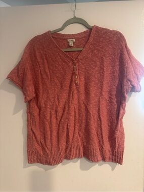 L.L. Bean Women's Coral Short Sleeve Henley Top 1X Plus Size 100% Cotton